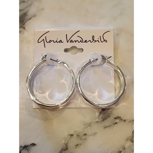 Gloria Vanderbilt Silver-Tone Hammered Hoop Earrings - Picture 1 of 5